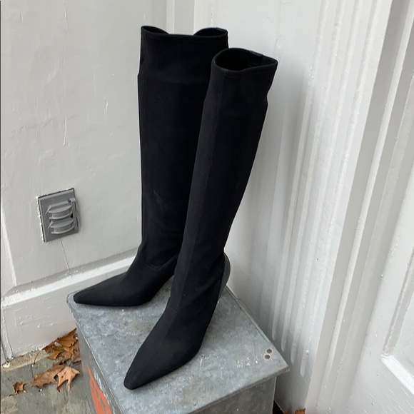 black fabric boots